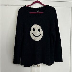 Bobeau Black Sweater with White Emoji Smiley Face